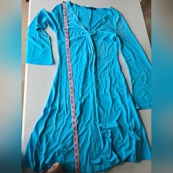 Boston Proper Turquoise Blue Stretch Bell Sleeve Dress Womens Size 8. - Picture 5 of 6